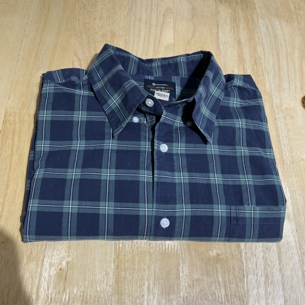Member's Mark Shirt Men's Size XXL Blue/Green Plaid Long Sleeve Button Up Cotton